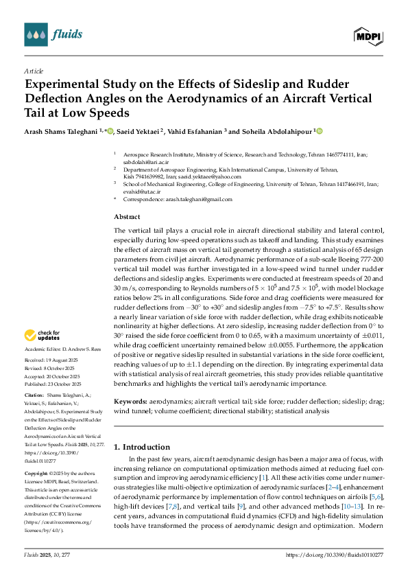 (PDF) Experimental Study on the Effects of Sideslip and Rudder ...