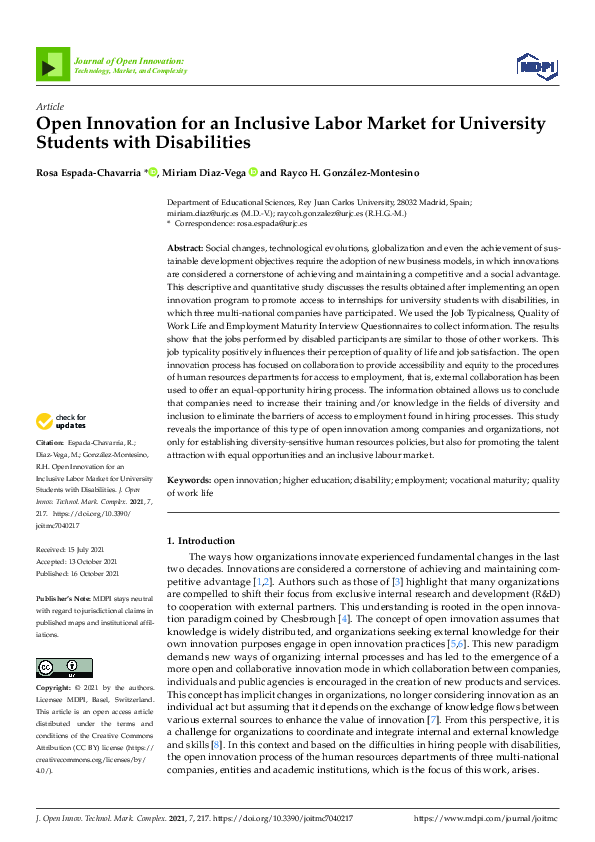 (PDF) Open Innovation for an Inclusive Labor Market for University ...