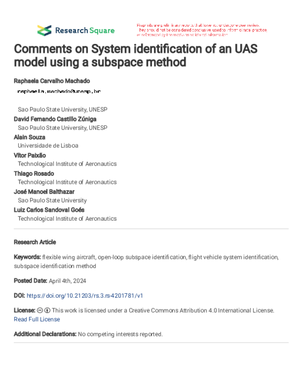 (PDF) Comments on System identification of an UAS model using a ...