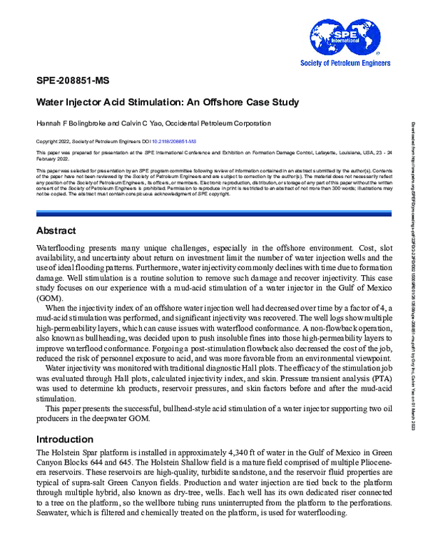 (PDF) Water Injector Acid Stimulation: An Offshore Case Study