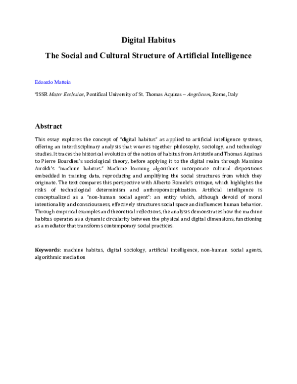(PDF) Digital Habitus . The Social and Cultural Structure of Artificial ...