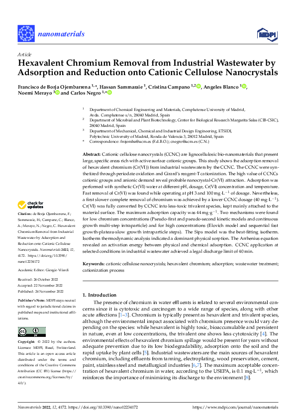 (PDF) Hexavalent Chromium Removal from Industrial Wastewater by ...
