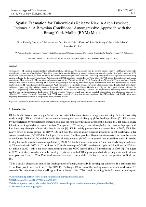 (PDF) Spatial Estimation for Tuberculosis Relative Risk in Aceh ...