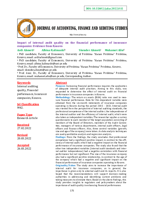 (PDF) Impact of internal audit quality on the financial performance of ...