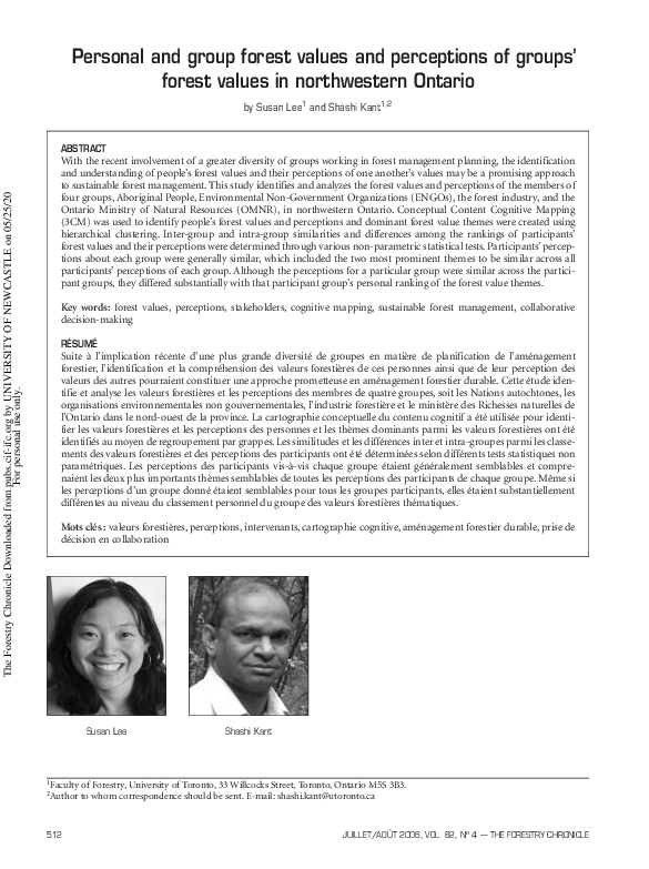 (PDF) Personal and group forest values and perceptions of groups ...