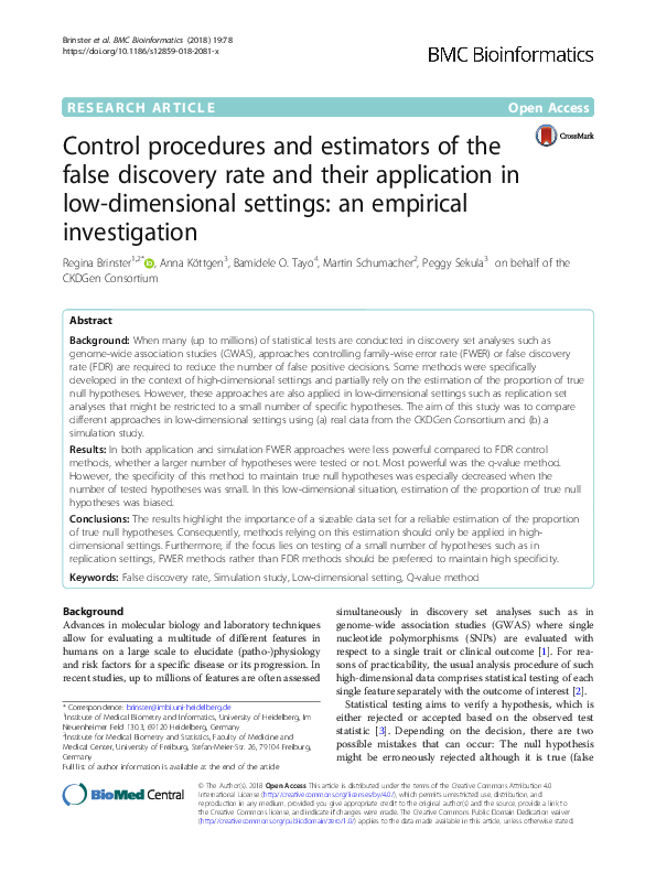 (PDF) Control procedures and estimators of the false discovery rate and ...