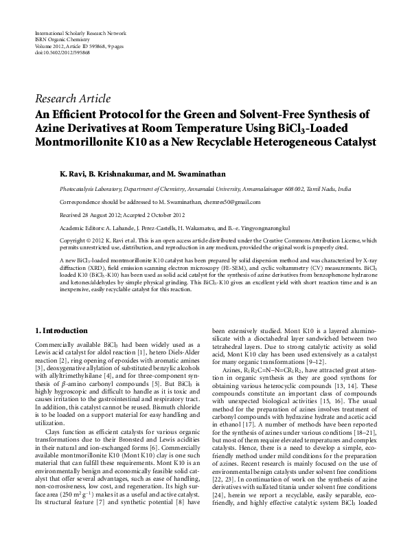 (PDF) An Efficient Protocol for the Green and Solvent-Free Synthesis of ...