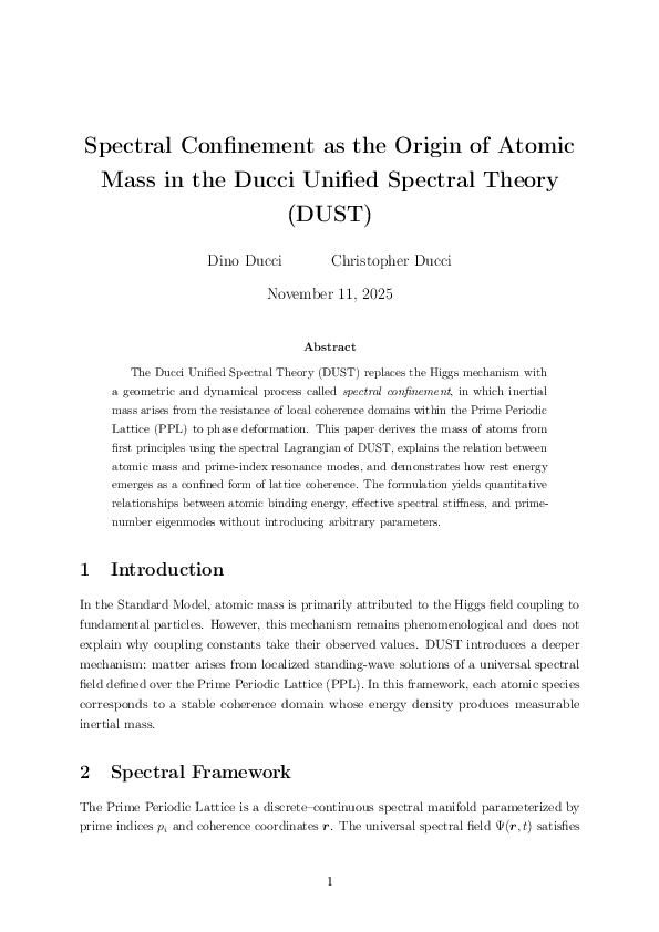 (PDF) Spectral Confinement as the Origin of Atomic Mass in the Ducci ...