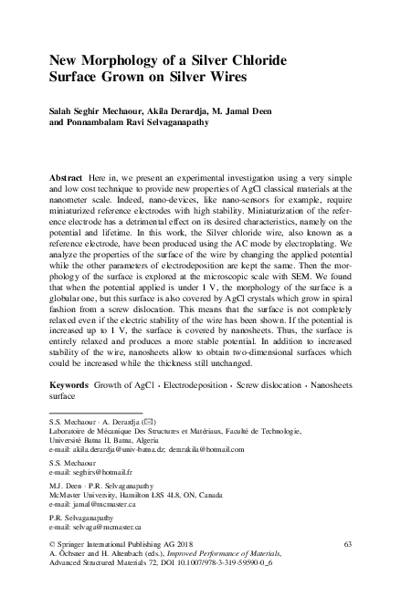 (PDF) New Morphology of a Silver Chloride Surface Grown on Silver Wires