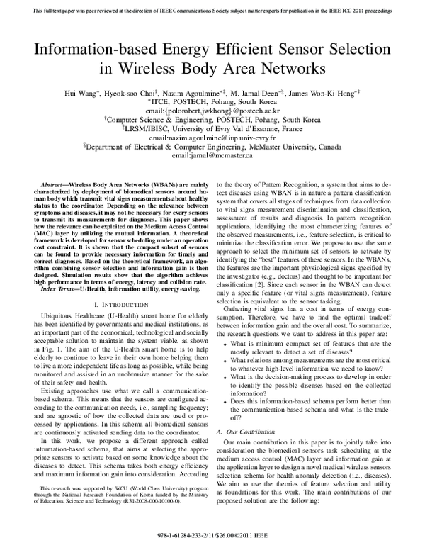 (PDF) Information-Based Energy Efficient Sensor Selection in Wireless ...