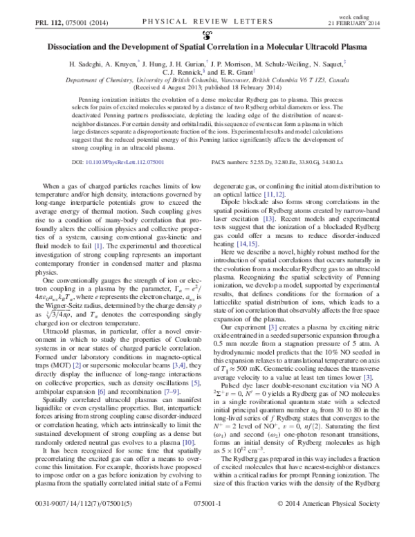(PDF) Dissociation and the Development of Spatial Correlation in a ...