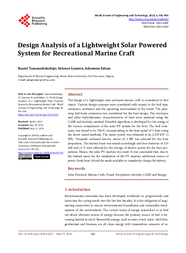 (PDF) Design Analysis of a Lightweight Solar Powered System for ...