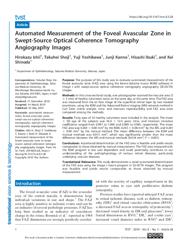 (PDF) Automated Measurement of the Foveal Avascular Zone in Swept ...