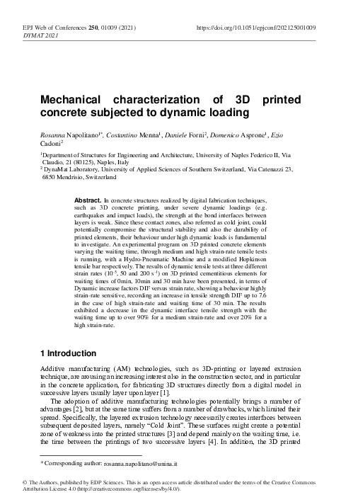 (PDF) Mechanical characterization of 3D printed concrete subjected to ...