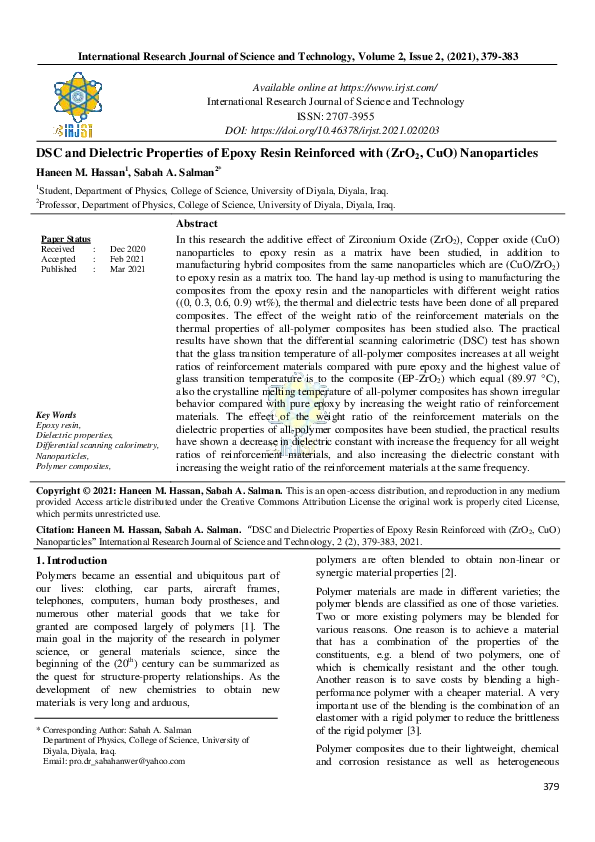 (PDF) DSC and Dielectric Properties of Epoxy Resin Reinforced with ...