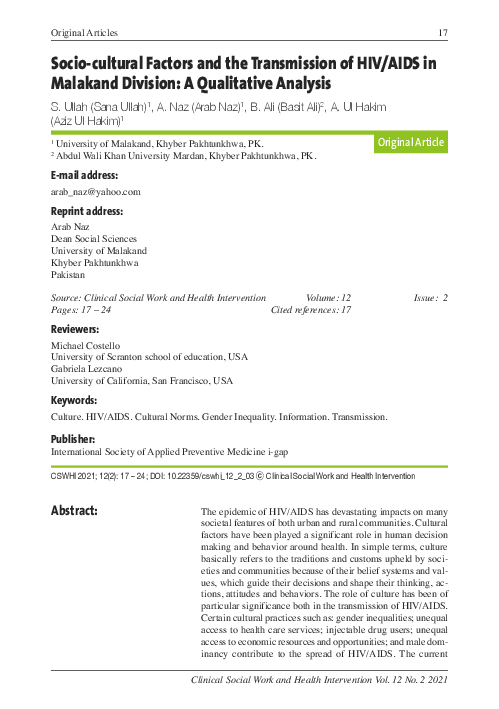 (PDF) Socio-cultural Factors and the Transmission of HIV/AIDS in ...
