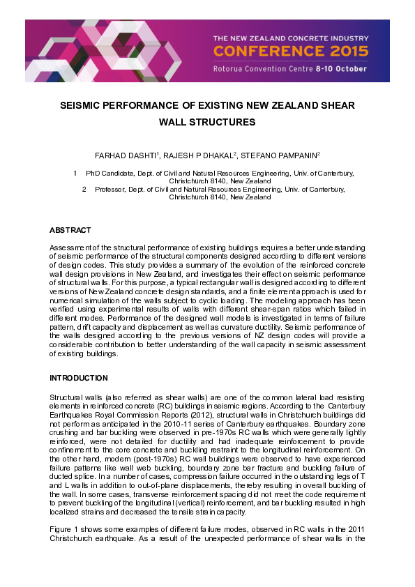 (PDF) Seismic Performance of Existing New Zealand Shear Wall Structures