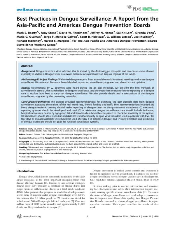 (PDF) Best practices in dengue surveillance: a report from the Asia ...