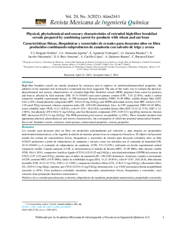 (PDF) Physical, phytochemical and sensory characteristics of extruded ...