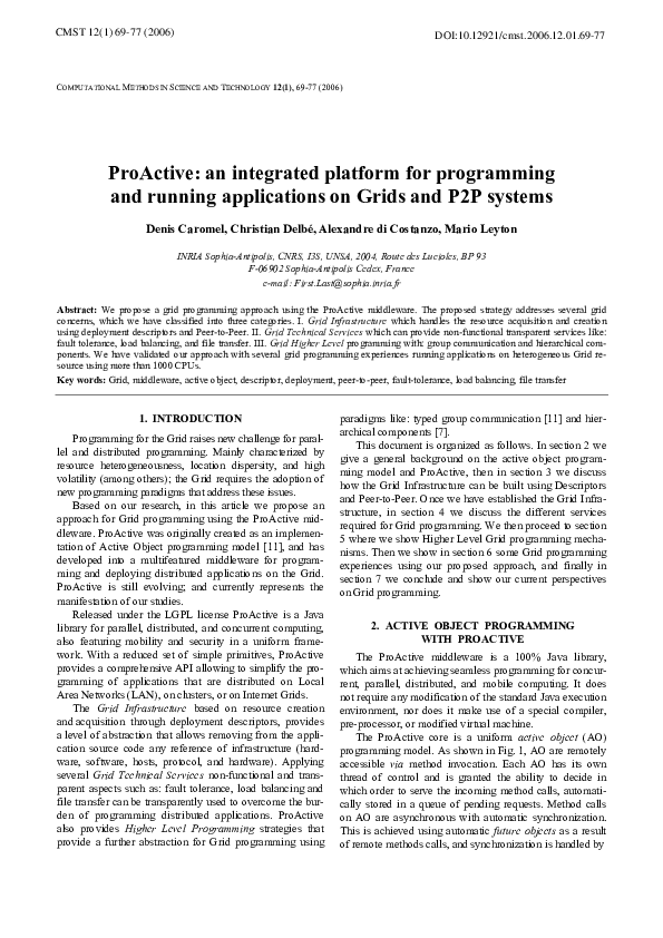 (PDF) ProActive: an integrated platform for programming and running ...