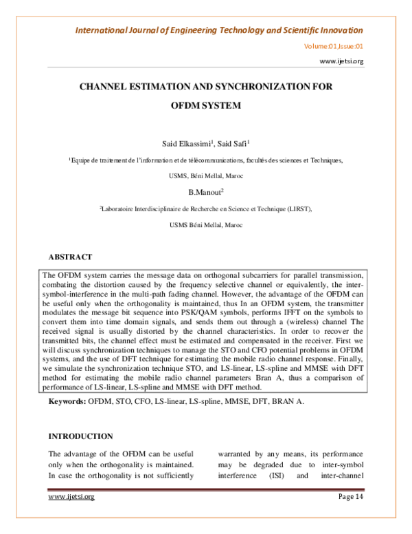 (PDF) Channel Estimation and Synchronization for Ofdm System