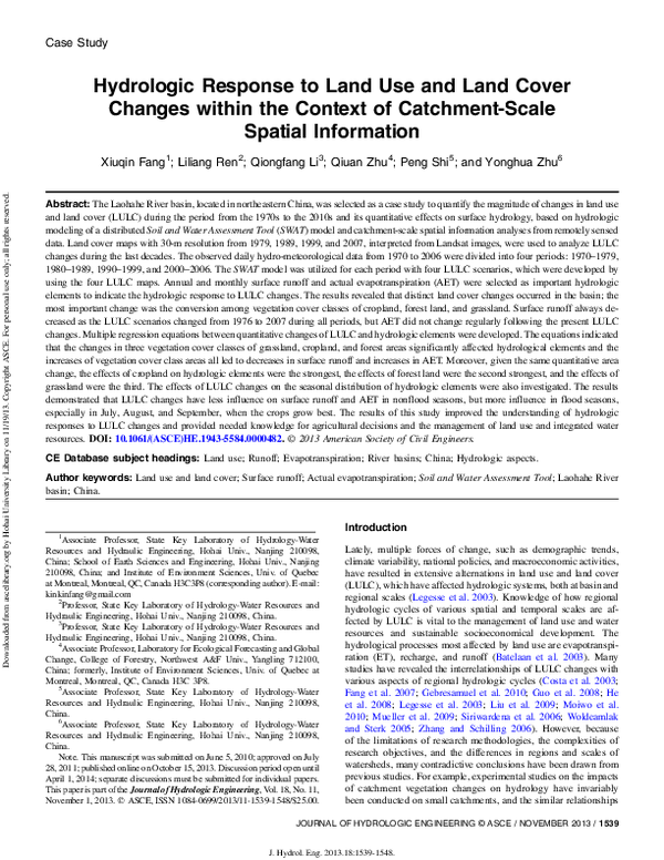 (PDF) Hydrologic Response to Land Use and Land Cover Changes within the ...