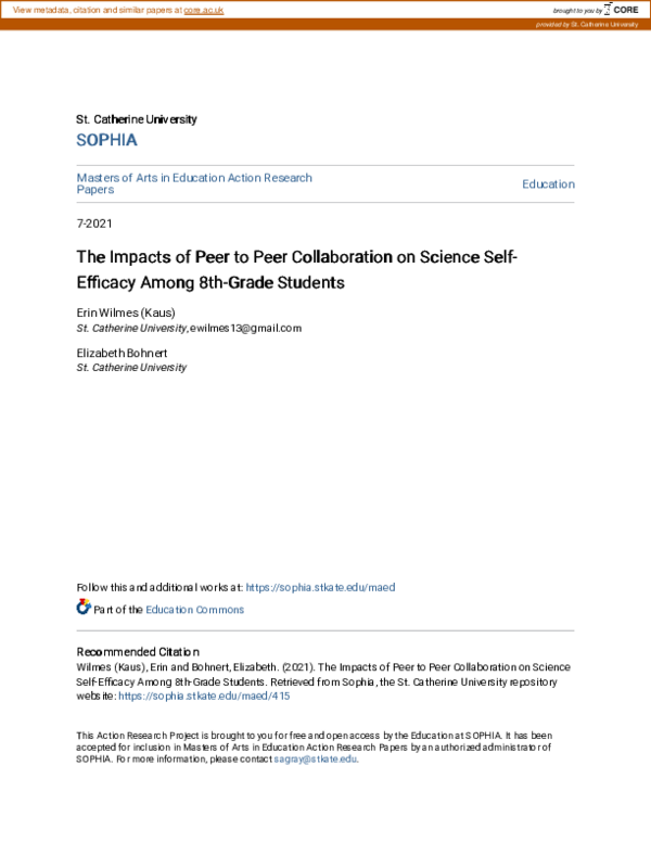 (PDF) The Impacts of Peer to Peer Collaboration on Science Self ...
