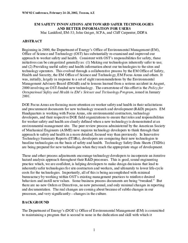 (PDF) EM Safety Innovations Aim Toward Safer Technologies and Better ...