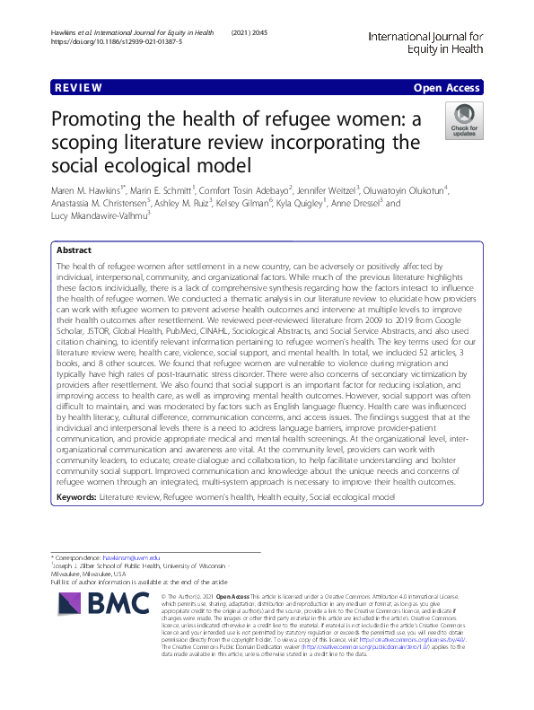(PDF) Promoting the health of refugee women: a scoping literature ...