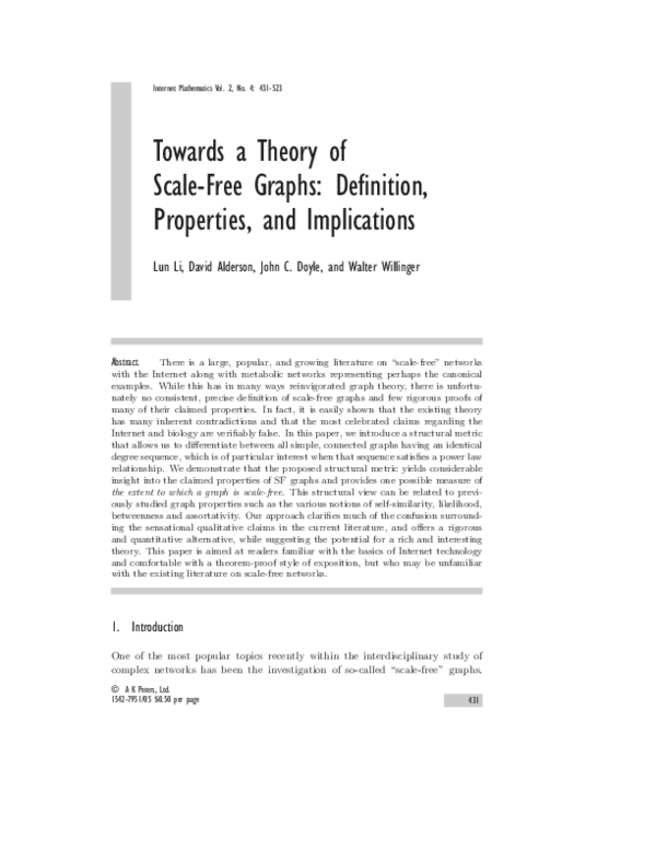 (PDF) Towards a Theory of Scale-Free Graphs: Definition, Properties ...