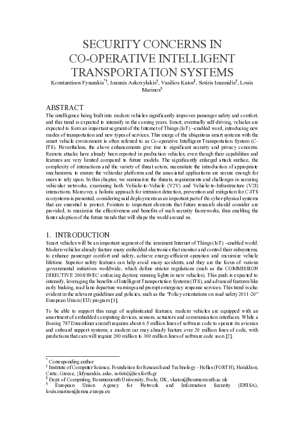 (PDF) Security Concerns in Cooperative Intelligent Transportation Systems