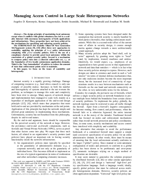 (PDF) Managing Access Control in Large Scale Heterogeneous Networks