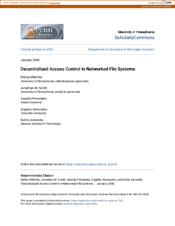 (PDF) Decentralized Access Control in Networked File Systems