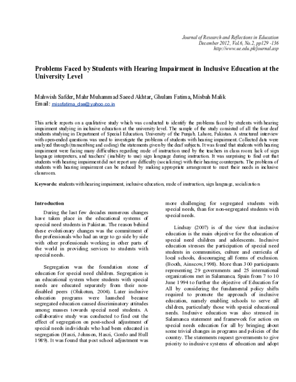 (PDF) Problems Faced by Students with Hearing Impairment in Inclusive ...