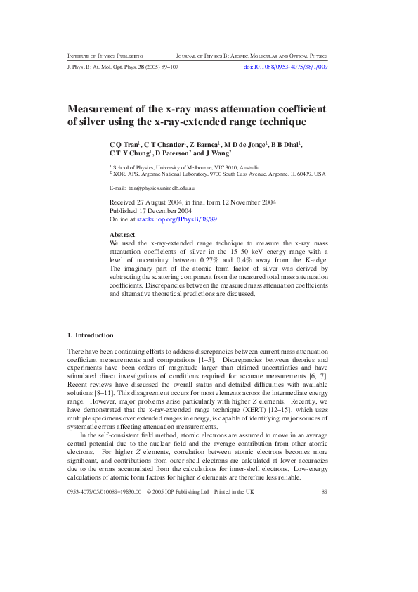 (PDF) Measurement of the x-ray mass attenuation coefficient of silver ...