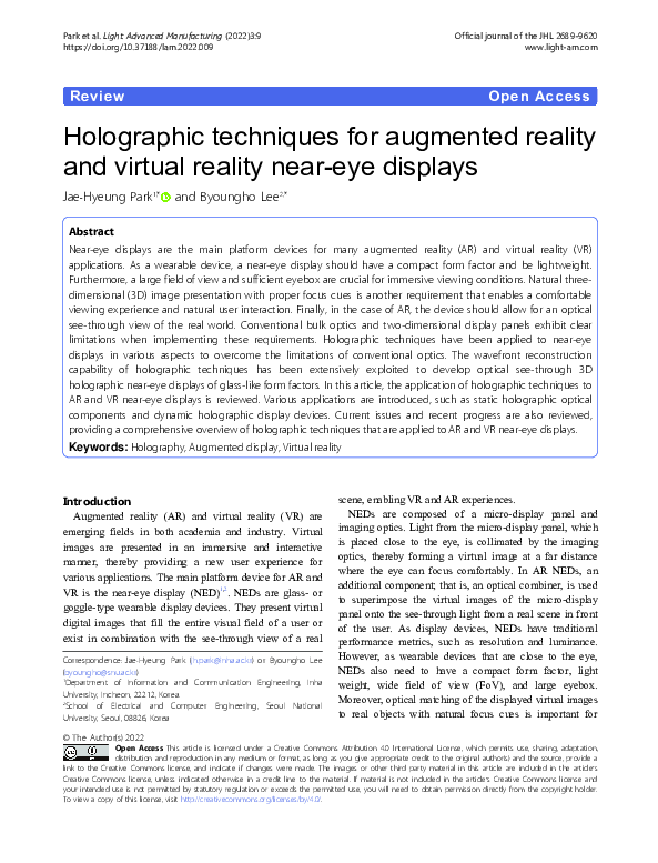 (PDF) Holographic techniques for augmented reality and virtual reality ...