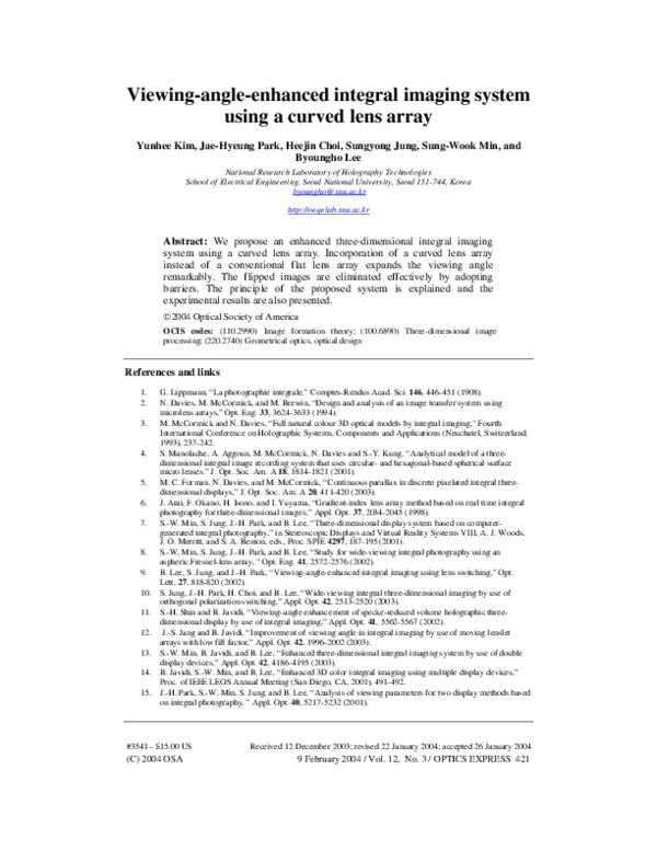 (PDF) Viewing-angle-enhanced integral imaging system using a curved ...