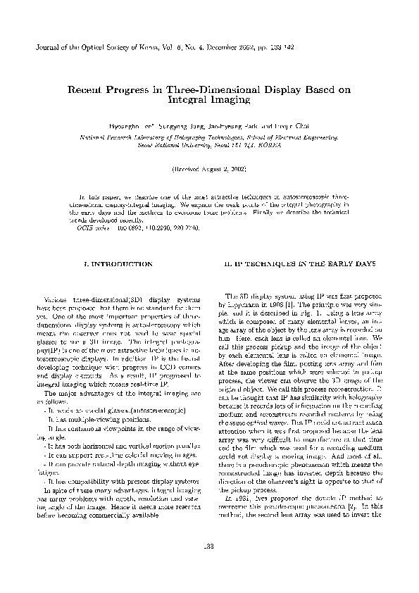 (PDF) Recent Progress in Three-Dimensional Display Based on Integral ...