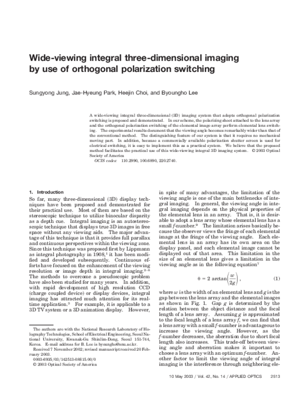 (PDF) Wide-viewing integral three-dimensional imaging by use of ...