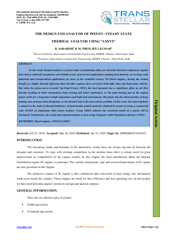 (PDF) The Design and Analysis of Piston - Steady State Thermal Analysis ...
