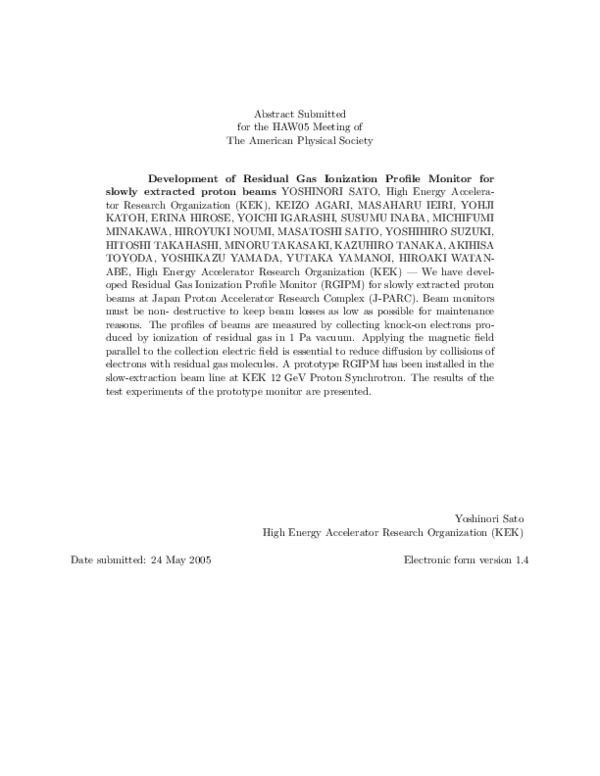 (PDF) Development of Residual Gas Ionization Profile Monitor for High ...
