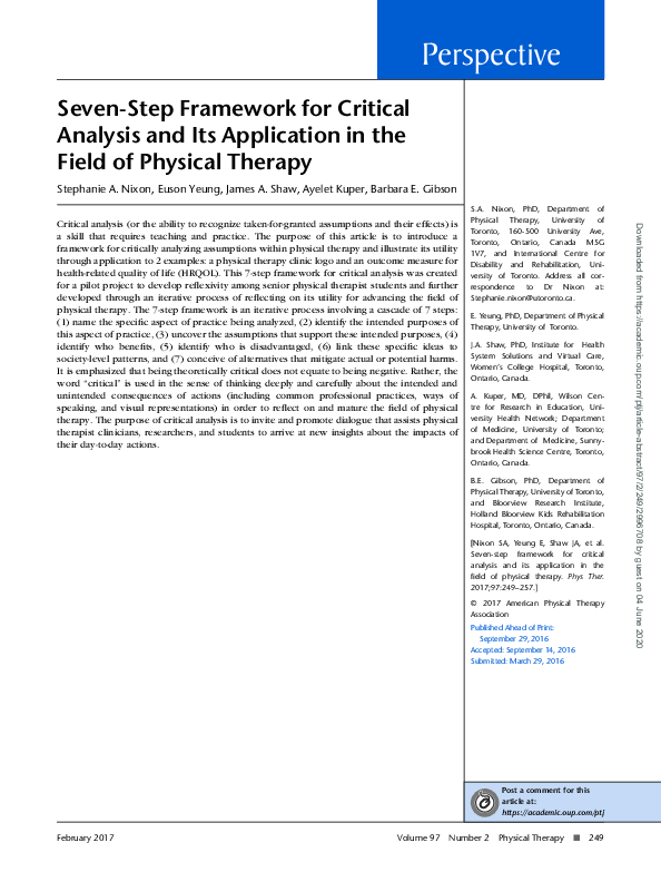 (PDF) The 7-Step Framework for Critical Analysis and Its Application in ...