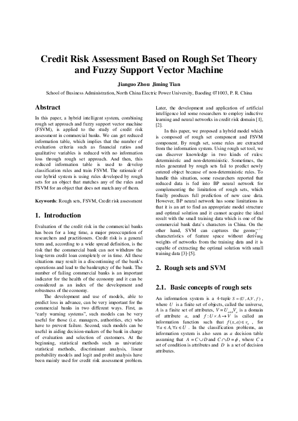 (PDF) Credit risk assessment based on rough set theory and fuzzy ...