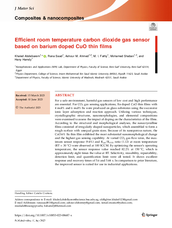 (PDF) Efficient room temperature carbon dioxide gas sensor based on ...
