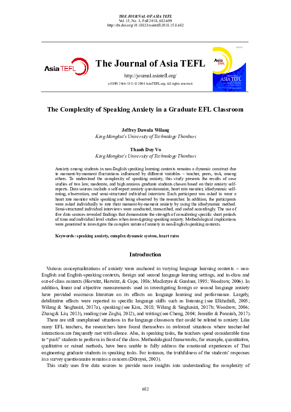 (PDF) The Complexity of Speaking Anxiety in a Graduate EFL Classroom