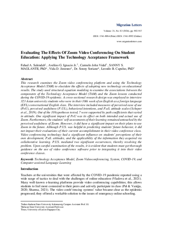 (PDF) Evaluating The Effects Of Zoom Video Conferencing On Student ...