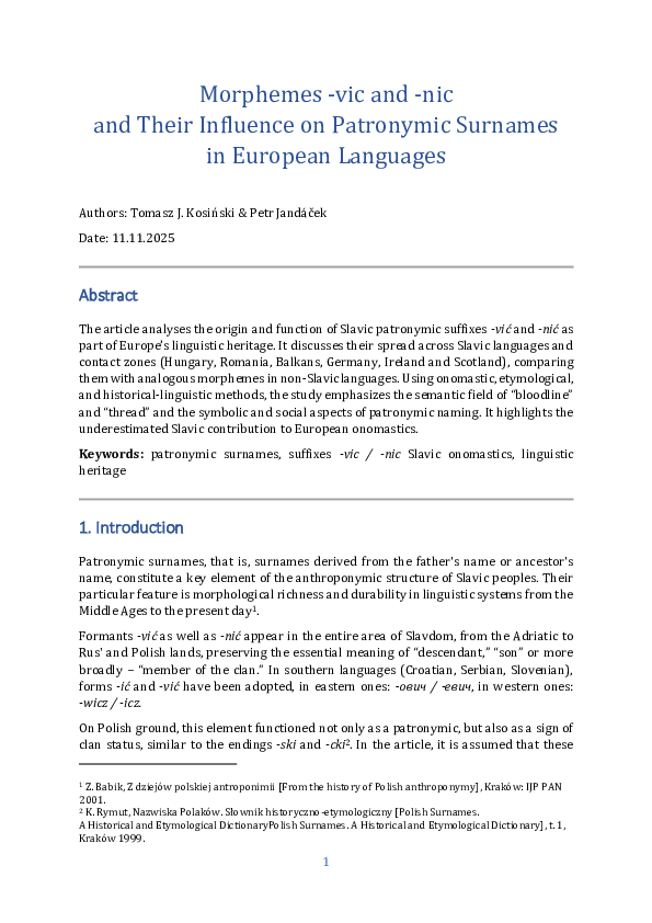 (PDF) Morphemes -vic and -nic and Their Influence on Patronymic ...
