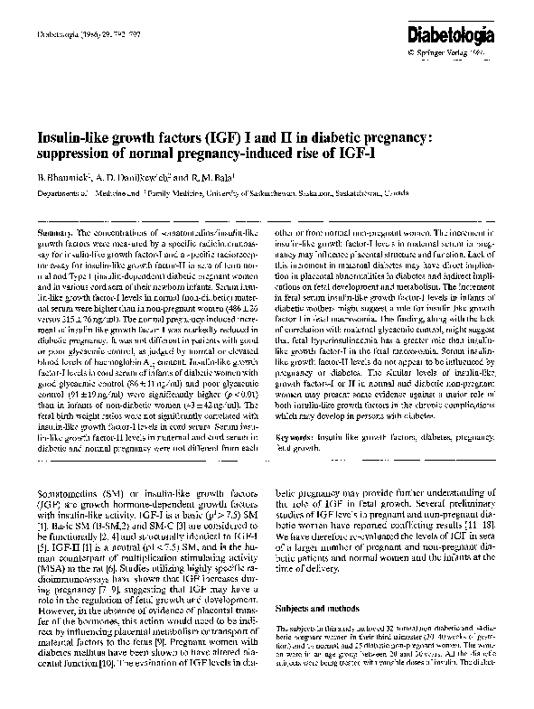 (PDF) Insulin-like growth factors (IGF) I and II in diabetic pregnancy ...
