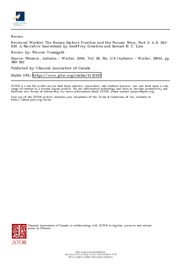 (PDF) Review of Greatrex and Lieu, The Roman Eastern Frontier