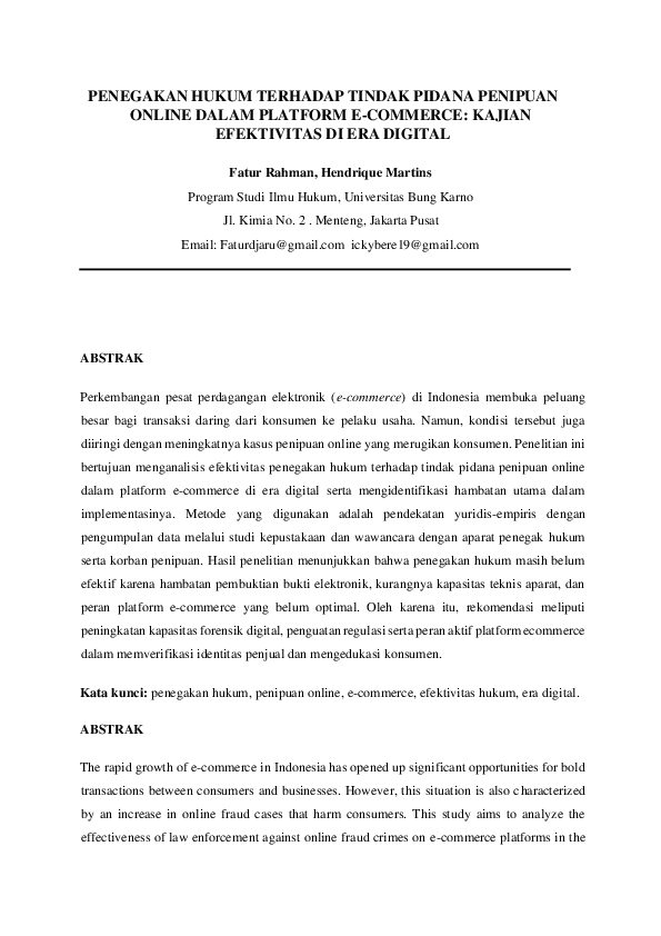 (PDF) PENEGAKAN HUKUM TERHADAP TINDAK PIDANA PENIPUAN ONLINE DALAM ...